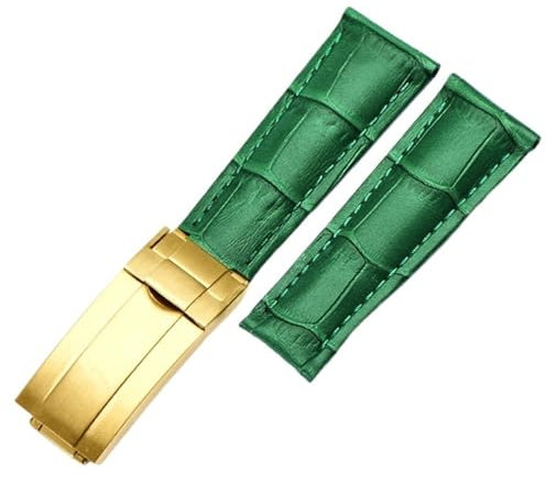 KDEGK 20 mm Kalbsleder-Uhrenarmbänder für Rolex Datejust Day Date, echtes Rindsleder, Uhrenarmband für Daytona-Faltschließe(Green gold)