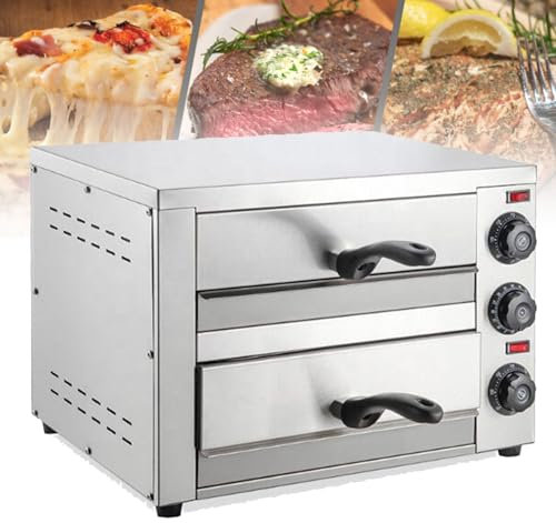 Hydravex Commercial Pizza Oven 12 inch Pizza Double Deck Electric Oven Multipurpose Toaster Bake Broiler Stainless Steel for Restaurant Home Pizza Pretzels Baked Roast,12in