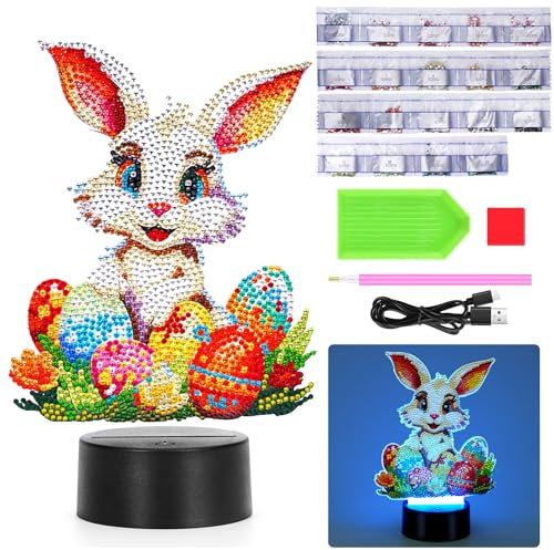 Starnearby DIY Diamond Painting Ostern Deko, Hase Lampe Ostern Tischdeko, Diamant Painting Kaninchen Nachtlicht Bastelset, Diamant Malerei Frühling Ornamente Festliches Geschenk Ostern (Hase Lampe)