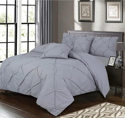 Northern Luxe Pintuck Duvet Cover with Pillowcases – Pinch Pleated Soft Bedding Set, Quilt Cover for Ultimate Comfort Top Notch Quality (Silver, Double - Duvet Cover + Fitted Sheet)
