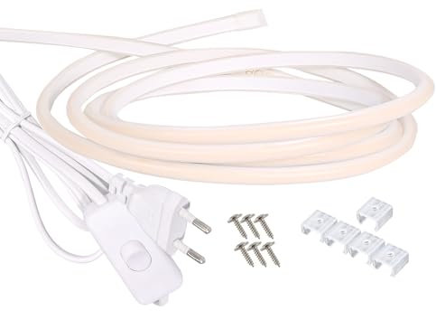 pcning LED COB Band 2M 220V Ohne Trafo mit Schalter, 2 Meters IP67 Waterproof Strip Light White 4000K (Weiß, 2M)