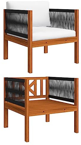 KATERYY Chaise de Jardin avec Coussin Bois d'acacia Solide,Chaise de Jardin en Bois d'acacia Massif avec Design Rustique et Corde Ensembles de Salons de Jardin