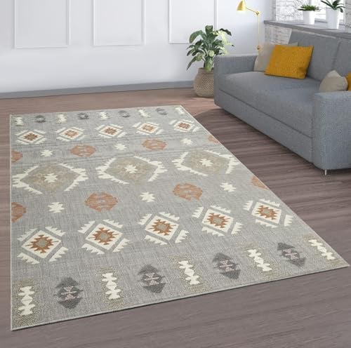 MOONLIGHT20015 Rugs Living Room Large 200x290 cm – Geometric Style Tribal Pattern Grey Area Rugs for Bedroom – Non Slip Modern Printed Carpet For Lounge Dining Room, Nova