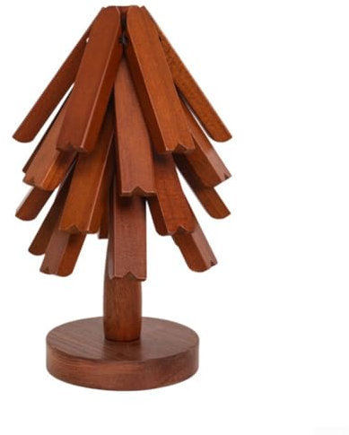 Dessous de plat en bois pour FACULX - Dessous de plat en bois pour plats chauds - En forme d'arbre - Créatifs et pliables - Décoration d'intérieur (quatre sous-verres)