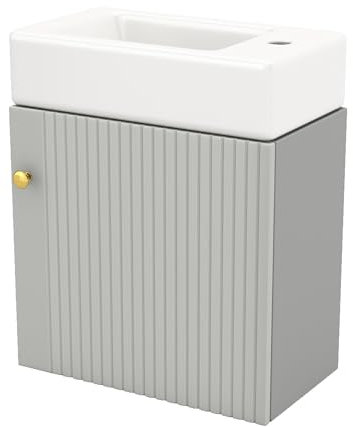 SOFTWEARY Waschtisch inkl. Waschbecken, Waschbeckenunterschrank, Unterschrank, Badmöbel, Badschrank, Waschplatz, Hängend (grau-weiß)