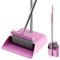 JOYMOOP Pink Broom and Dustpan Set with 56 Long Handle, Upright Stand Up Broom with Built-in Comb Teeth, Angle Broom for Home Kitchen Office Lobby, Pet Hair and Hardwood Floor Sweeping
