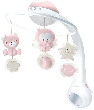 Infantino 3-in-1 Projektor Musik-Mobile, Umwandelbares Mobile, Lichtprojektor für Tisch & Kinderbett mit Weckmodus zur Tageslichtsimulation, Inkl. 6 Melodien & 4 Naturgeräuschen, Staubiges Rosa