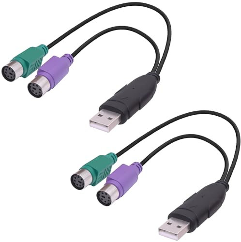 YARCHONN Câble adaptateur USB vers double PS/2 pour clavier PS2 femelle vers USB 2.0 mâle adaptateur connecteur cordon pour ordinateur portable de bureau 18 cm/7 en 2 pièces