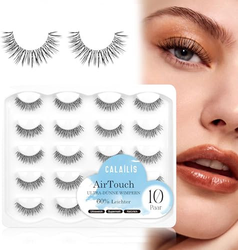CALAILIS Künstliche Wimpern Natürlicher Look Ultraleichte und Weiche Falsche Wimpern Klare Band 10 Paar Lashes Cat Eye Fake Wimpern Komfortabel und Lastenfrei den Ganzen Tag zu Tragen (C01)