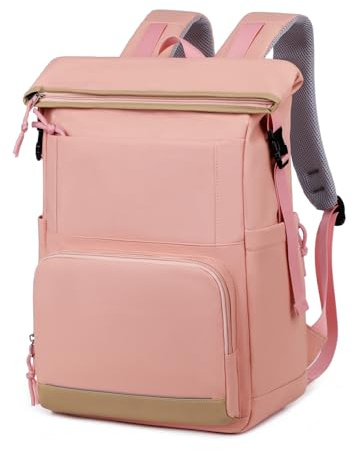 HiChiclife Zaino espandibile per computer portatile, unisex, 17 pollici, antifurto, da viaggio e lavoro, con ricarica USB, cinghie traspiranti e tasca nascosta, capacità 18-25 l, rosa