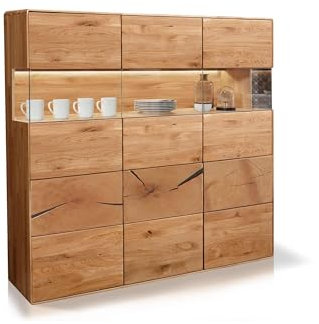 moebel-eins SARRAGOSSA Highboard III, Material Massivholz, Wildeiche geölt