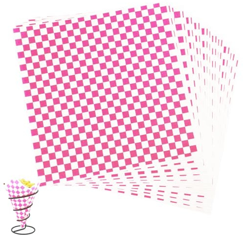 Food Grade Wrap Paper, 100 Sheets Greaseproof Paper Sheets, Oil-Proof Wrapping Wax Tissue, Waterproof Checkered Burger pad for Deli Sandwich Cakes Cheese(26x28cm Pink)