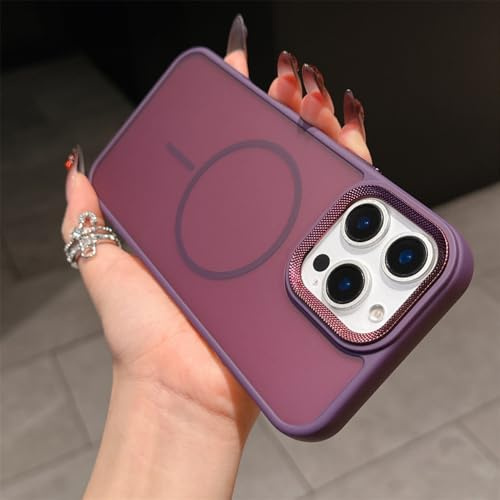CIBOS Metal Lens Frame Magnetic Phone Case For iPhone 16 15 14 Plus 13 12 11 Pro Max Wireless Charging Bumper Cover,Dark purple,For iPhone 11