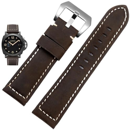 PctkeLsend 22/24/26 mm Herren-Armband aus mattiertem Vintage-Echtleder, passend for Panerai PAM111 441 312, passend for Breitling, passend for Hamilton(Dark brown s,22mm)