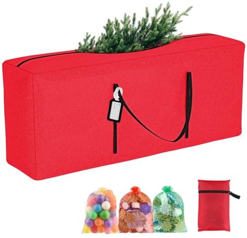 BOUBONI Red Christmas Tree Storage Bag 7.5ft 750D Oxford Fabric Water Resistant Moving Bags Heavy Duty Extra Large Reusable Xmas Artificial Tree Storage Bag (48x21x15in)