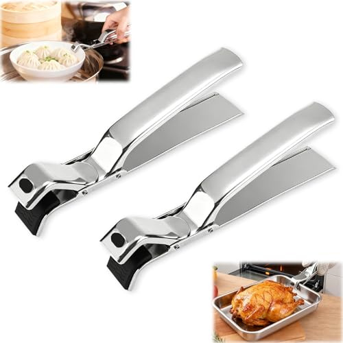 Hot Plate Gripper Tongs, 2PCS Stainless Steel Anti-Scald Bowl Holder Clip, Multi-Purpose Pan & Bowl Clip Tool for Microwave, Oven, Air Fryer, Steamer, Pots