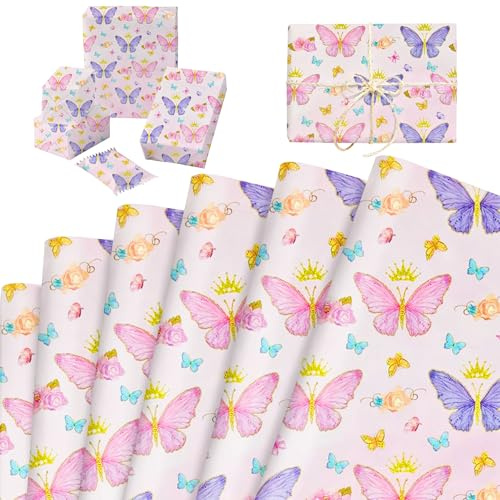 Schmetterlings Geschenkpapier Lila Rosa Schmetterlings Geschenkpapier | 6 Blatt Schmetterlings Geschenkpapier Lila Rosa Schmetterlings Geschenkpapier Großpackung Frühlingskunstpapier Für Hochzeiten