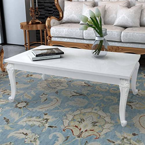 FUDUGEHMIOFWFJJ Table Basse Moderne en Blanc Brillant 115x65x42 cm, Salon Design Minimaliste avec Plateau Laqué, Meuble de Séjour Élégant et Pratique pour Le Salon et Le Bureau