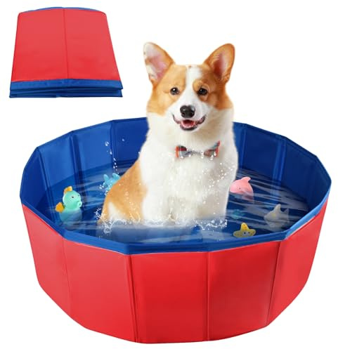 LQTSLFM Piscina Gatos, Piscina Perros y Gatos, Piscinas Plegable Gatos, Piscinas para Animal, Piscin para Gatos &Perros Pueden Jugar en el Agua, Bañarse y Descansar (60x20cm-Rojo)