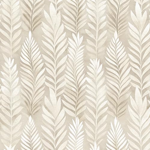 Douthfolle Beige Leaf Peel and Stick Wallpaper, 44 x 500 cm Boho Self Adhesive Wallpaper Modern Beige Leaf Plant Floral Self Adhesive Furniture Wrap for Living Room,Bathroom,Cabinets,Kitchen