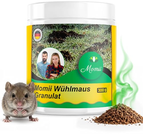 Momii Wühlmaus Granulat 300 g – Effektive Wühlmaus Abwehr mit Sofort- & Langzeitwirkung – Giftfreie Alternative zum Wühlmausgift – Abwehrmittel gegen Wühlmäuse aus deutscher Herstellung (1er Pack)