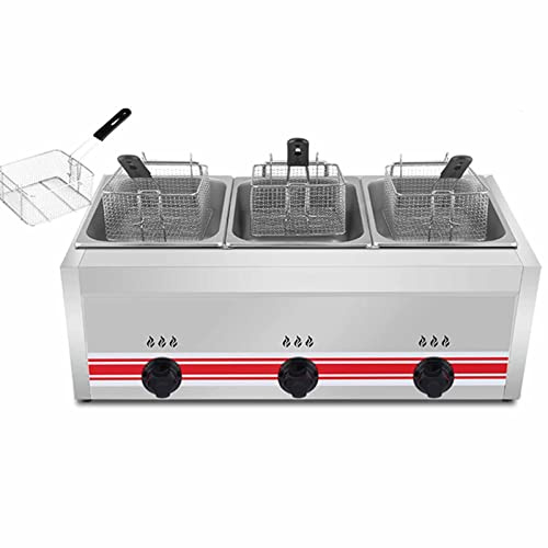IUokLU Freidora comercial de doble tanque – Freidora de gas multifunción de gran capacidad de 10L/20L/30L con cesta, freidora de gas de doble cilindro de acero inoxidable para restaurante para kit