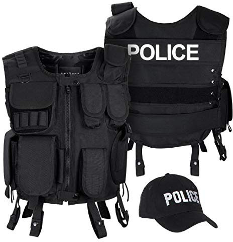 Black Snake SWAT FBI Security Police Agenten Kostüm Einsatzweste und Baseball Cap (Police, M/L)