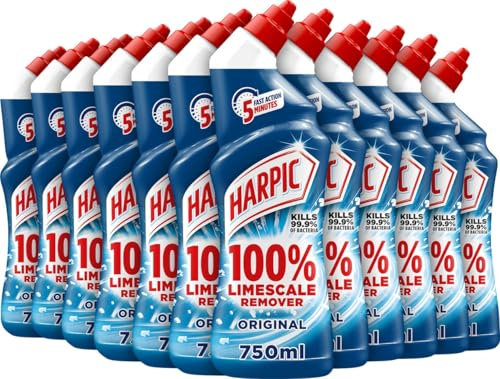 Harpic Limescale Remover Original Scent, Pack 12 x 750 ml, Toilet Limescale Remover, Kills 99.9% of Bacteria