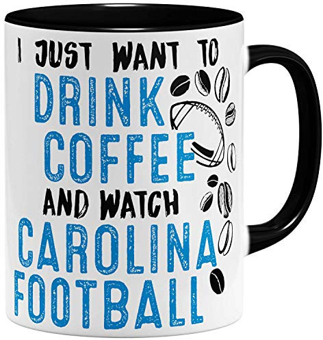 OM3® - Carolina-Coffee - Tasse - Keramik Becher - American Football Mug - 11oz 325ml - Beidseitig Bedruckt - Schwarz