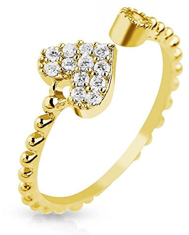 Bungsa Goldfarben Mittelring Herz mit Zirkonia gold Kristall Zehenring für Damen Edelstahl (Zehring Fussschmuck Fussring Toe-Ring Nail Ring Nagelring biegbar verstellbar)