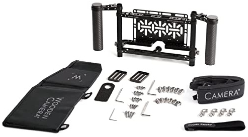 Wooden Camera Director's Monitor Cage v3 with Carbon Fiber Handgrips, Universally Compatible with Any Monitor up to 9 inches, Includes Neck Strap and Sun Shade