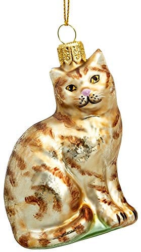SIKORA Katze besondere Weihnachtskugel Glas Christbaumschmuck Deko Figur Weihnachten Anhänger Ornament - Meisterstücke - BS705, Variante:rot getiegert