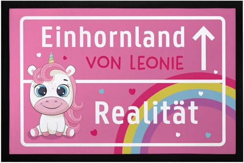 SpecialMe® Fußmatte Kinderzimmer personalisiert Einhorn-Land von Wunschname Türvorleger Kind rutschfest & waschbar Schwarz 60x40cm