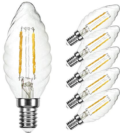 NCC-Licht 5x LED Filament Leuchtmittel Kerze gedreht 4W = 40W E14 klar warmweiß 2700K DIMMBAR