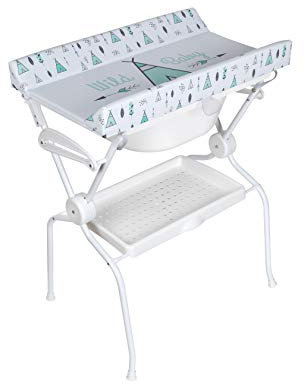 PLASTIMYR - Bañera Rígida para Bebé | Chasis Plegable | Cubeta con Desagüe | Cambiador Abatible Antivuelco | Bandeja Portaobjetos, Turquesa, Menta 80x58x102cm