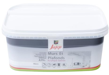 Peinture mur et plafond satinée blanc 2,5L Jafep