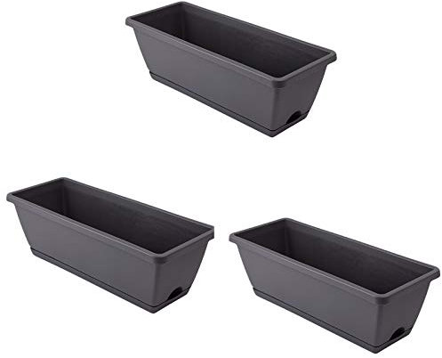 æ— Lot de 3 pots de fleurs rectangulaires en plastique haute densité pour rebord de fenêtre, plantes grasses, jardin, balcon