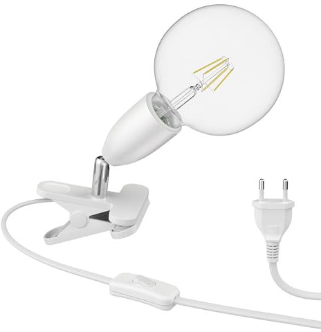 ledscom.de E27 Klemmleuchte LIK, weiß inkl. E27 G125 Filament Lampe 838lm warmweiß