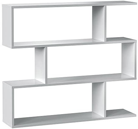 HOMN LIVING Étagère Bibliothèque Bologna Blanc Brillant 6 étagères, pour Salon, Salle à Manger ou Bureau, 110 cm (Largeur) 25 cm (Profondeur) 97 cm (Hauteur)