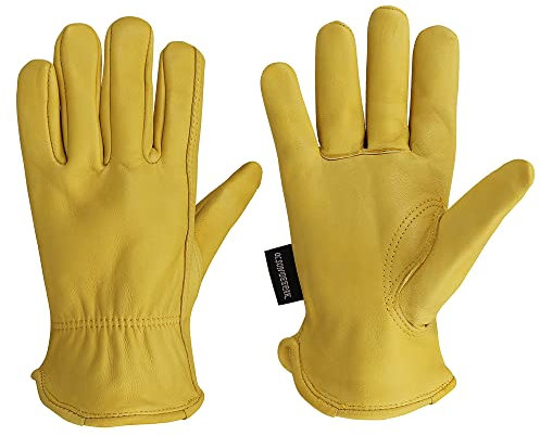 OLSON DEEPAK Gartenhandschuhe Leder für Damen/Herren,Weiche und flexible Arbeitshandschuhe (Large, 1 Pair)
