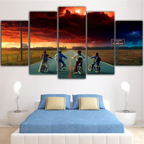 5 Stück Drucke Auf Leinwand Gedruckt Malerei Wohnzimmer Wand Kunst Leinwand Wandmalerei 5-Teiliges Bild Von Stranger Things Filmposter Leinwandkunst Für Wohnzimmer Heimdekoration Tableau-Drucke Post