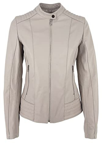 JOPHY & CO. Giacca Corta Donna Vera Pelle con Tasche, Cerniere e Scollo Coreana (cod. 207939 & 207968) (Beige (cod. 207968), L)