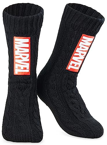 Marvel Kuschelsocken Herren Avengers Winter Socken Jungen Teenager Anti-Rutsch (Schwarz)
