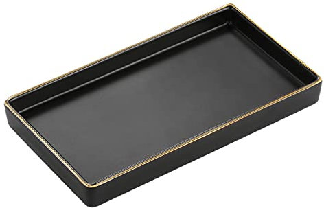 Luxspire Schmuck Tablett, Keramik Tablett Dekoschale Küchen Badezimmertablett Vanity Schmuckschale Organizer Kosmetiktablett für Seifenspender Gewebe Kerzen Schlüssel Serviertablett, S - Matt Schwarz