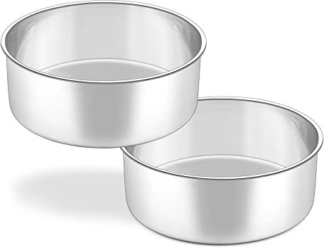 HaWare 8 Inch Deep Cake Tin, Stainless Steel Round Baking Pan Set of 2, Birthday Wedding Deep Layer Cake Tin for Baking Roasting Serving, Healthy & Non-Toxic, Mirror Polished & Dishwasher Safe (20cm)