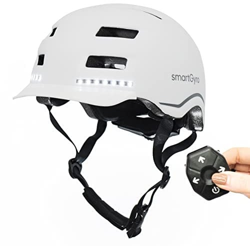 smartGyro Smart Helmet PRO – Smart Helmet mit automatischem Bremslicht, Blinkern, Lautsprechern, Bluetooth, Größe M, EPS + PC, Batterie, Frontvisier, LEDs vorne und hinten, weiße Farbe