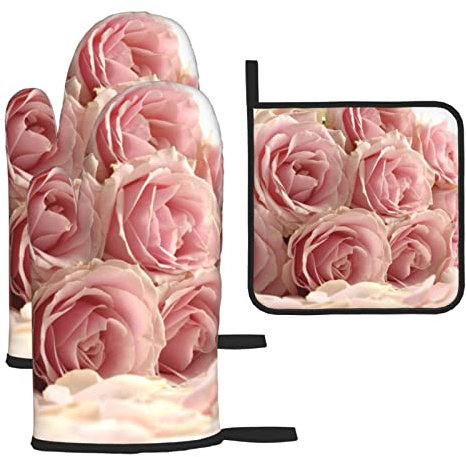 Lot de 3 maniques et maniques multifonctions avec poche Motif roses roses roses