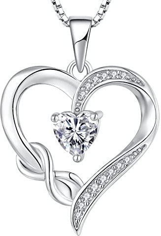 starchenie 925 Sterling Silber Halskette Unendlichkeit Herz Anhänger weiß Geburtssteine Schmuck Liebes für Damen