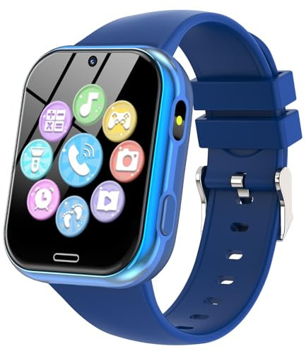 Orologio Smartwatch per Bambini, Telefono Intelligente per Ragazzo e Ragazza con 19 Giochi, Contapassi, Fotocamera, Lettore Musicale, Giochi, Torcia, SOS, Sveglia, per Bambino 4-12 Anni Regalo (Blu)