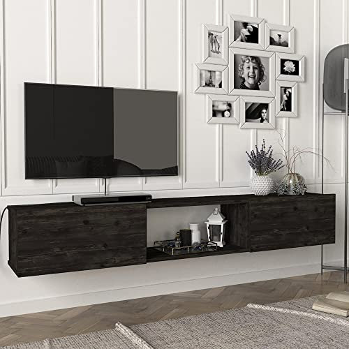 [en.casa] Fernsehschrank Paltamo Fernsehtisch mit 3 Fächern Lowboard 180x31x29,5cm hängend TV-Board Eiche, schwarz